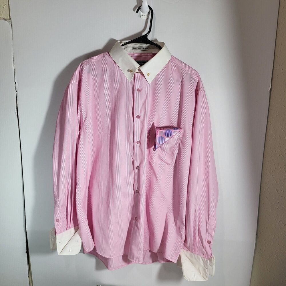 Avanti Uomo Pink With White Sleeves Matching Shirt, Hankerchief & Tie Set Size